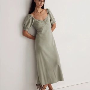 NWT Madewell Sweetheart Puff-Sleeve Midi Dress 12